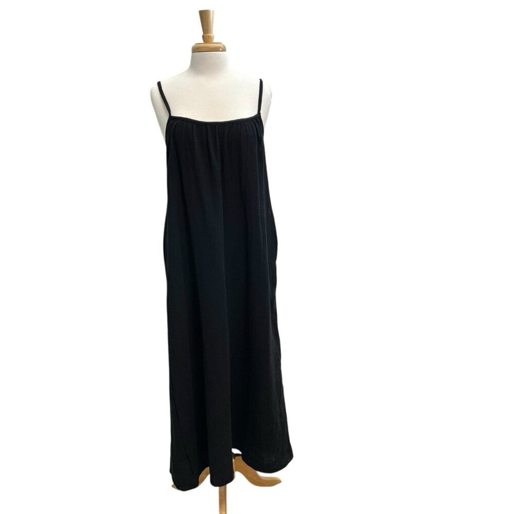 Sol Angeles Gauzy Slub Cotton Maxi Dress Tie Back Beachy Summer Black size M/L